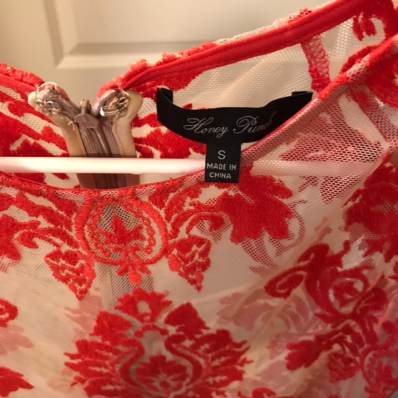 Honey Punch Embroidered Lace Mesh Dress Nude/Coral - Picture 2 of 3